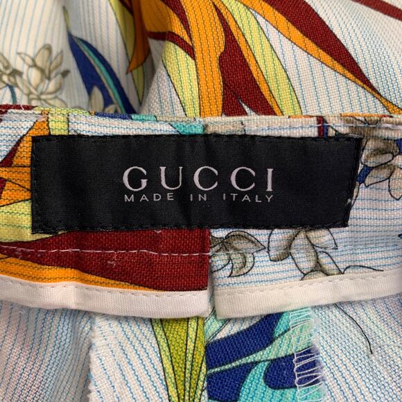 GUCCI Size 32 White Multi-Color Floral Cotton Straight Casual Pants - Picture 5 of 8